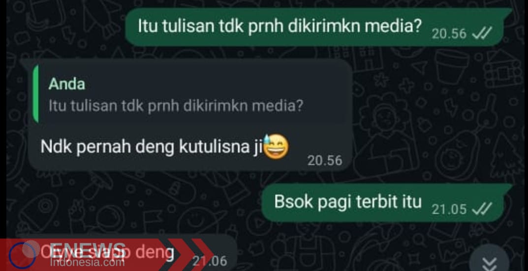 Saat Arlin meminta pernyataannya dimediakan di ENews Indonesia.