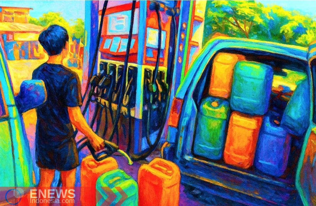 Ilustrasi aksi penimbunan BBM subsidi. (ENews)