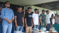 Ketgam: Camat Libureng Andi Syarifuddin (kaos hitam) bersama Sekcam Libureng, sejumlah kepala desa serta unsur TNI-Polri saat menghadiri pembukaan Turnamen Ilologading Cup 2026 di Lapangan Ilologading, Desa Bune, Kecamatan Libureng, Jumat (15/5/2026). (Dok. ENews)