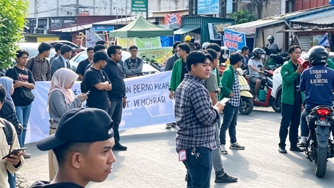 Ketgam: Sejumlah mahasiswa yang tergabung dalam Aliansi DEMA UIN Alauddin Makassar menggelar aksi unjuk rasa di depan Kampus II UIN Alauddin Makassar, Samata, Kabupaten Gowa, Selasa (9/6/2026). (Dok. Angki)