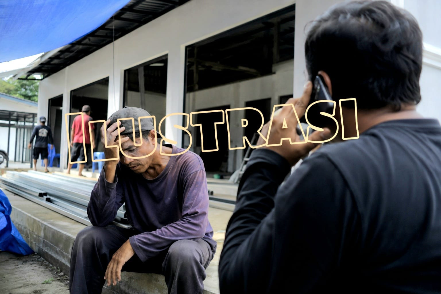 Ilustrasi pekerja proyek yang masih menunggu pembayaran upah pada pembangunan Gerai MBG di Desa Manyamba, Kabupaten Majene. (AI/Enewsindonesia)