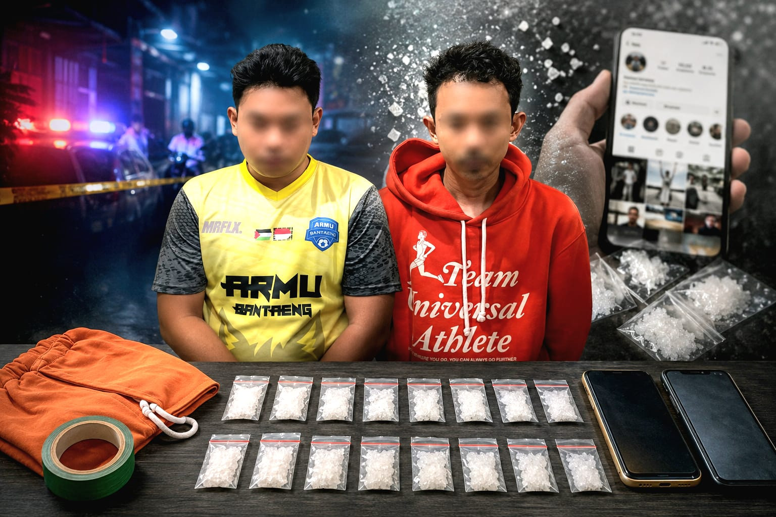 Ketgam: Dua terduga pengedar sabu diamankan Satresnarkoba Polres Bantaeng dalam pengungkapan jaringan peredaran narkotika bermodus transaksi melalui Instagram. (Istimewa)