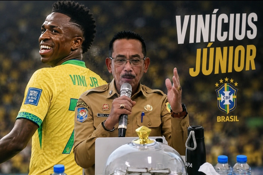 Ketgam: Sekretaris Daerah Kabupaten Sinjai, Andi Jefrianto Asapa, saat menyampaikan pandangannya terkait Piala Dunia 2026. Andi mengaku menjagokan Timnas Brasil sebagai juara dan mengidolakan penyerang Vinicius Junior. (ENews/AI)