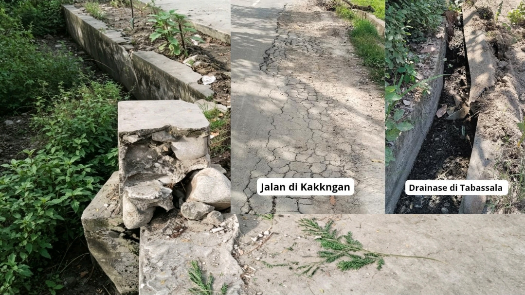 Ketgam: Kerusakan jalan, drainase, dan plat duiker di Desa Tenggelang, Polman, yang diduga terdampak aktivitas truk pengangkut material proyek Sekolah Rakyat. (Foto: ENews)
