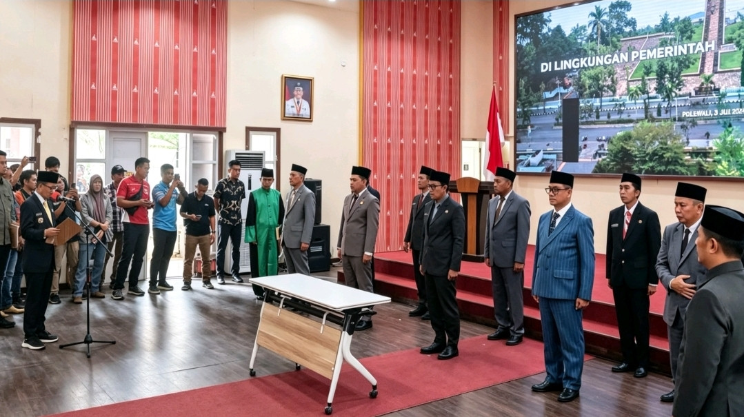 Foto: Bupati Polman, Samsul Mahmud saat melantik 10 pejabat eselon II lingkup Pemkab Polman.