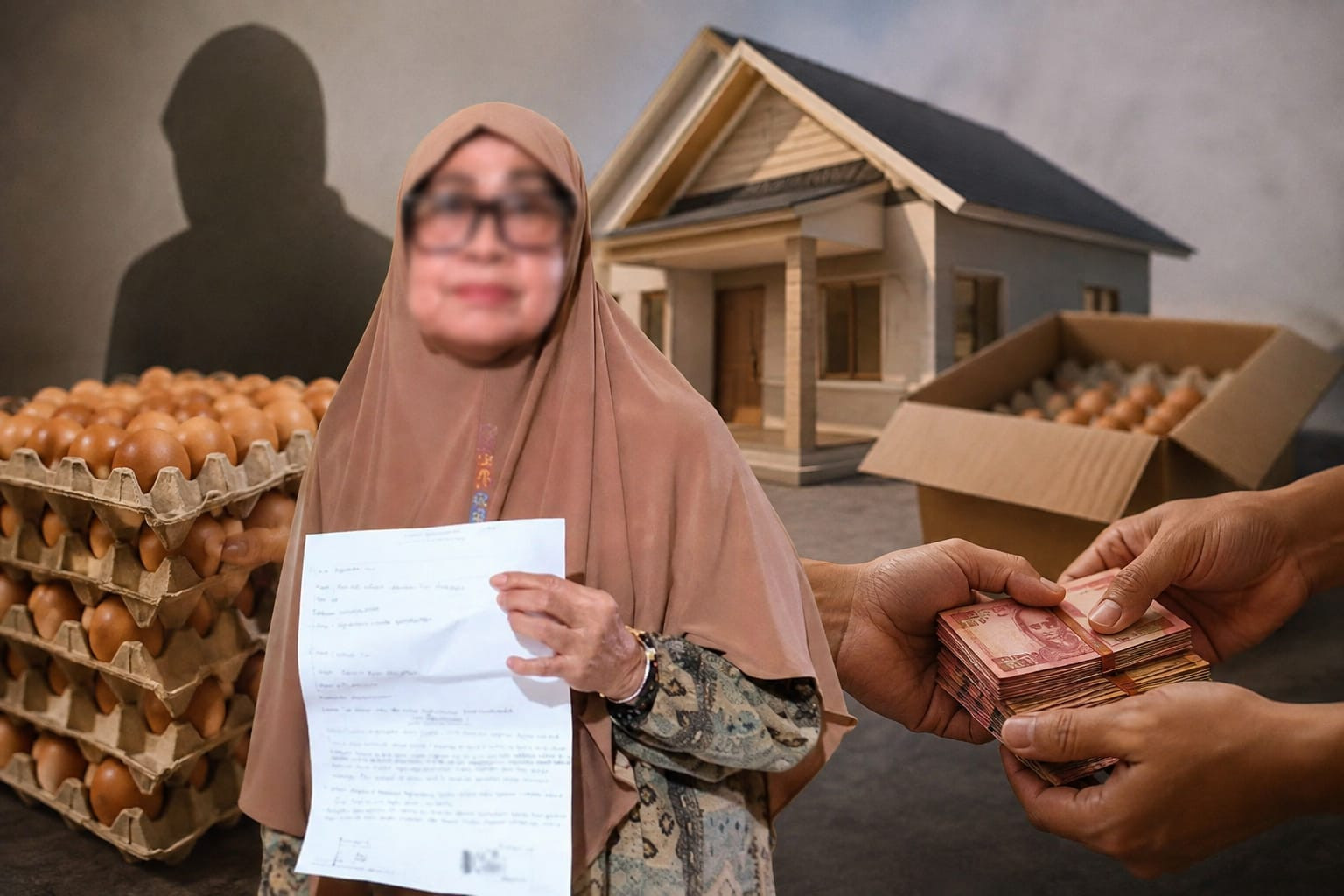 Ketgam: Terduga pelaku (wajah diburamkan) memperlihatkan surat pernyataan pengakuan utang saat berada di kantor polisi. Korban mengaku mengalami kerugian sebesar Rp55,2 juta akibat dugaan modus pemesanan telur ayam ras dalam jumlah besar. Hingga kini, kasus tersebut masih menunggu penanganan aparat kepolisian. Foto: ENews Indonesia.