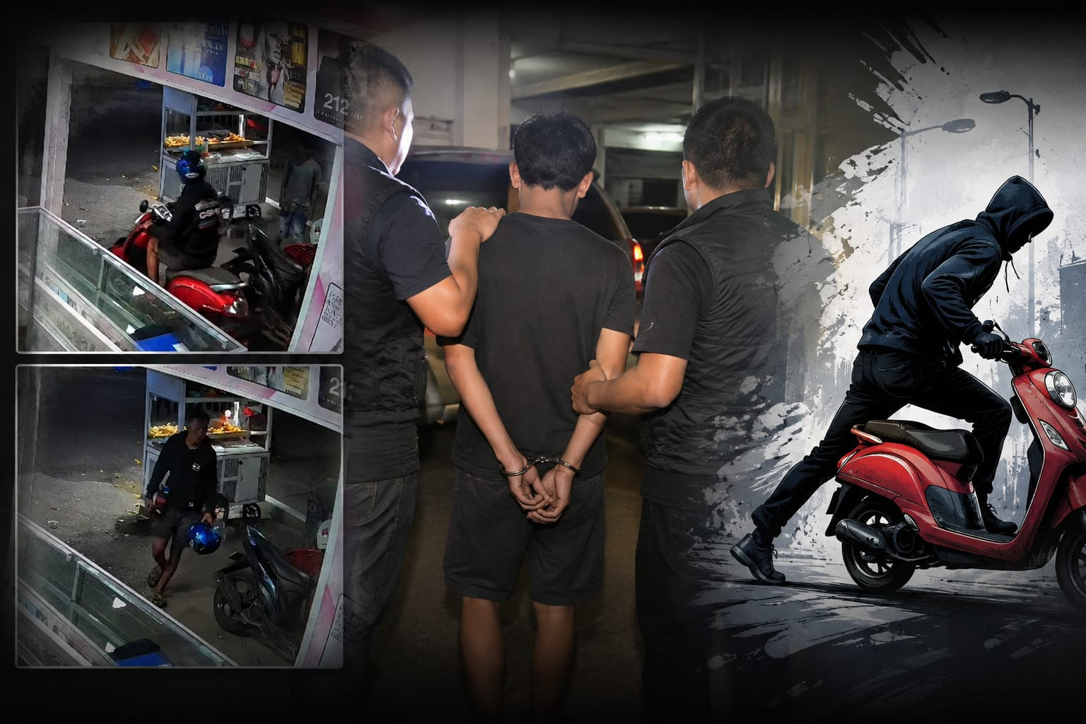Ketgam: Rekaman CCTV memperlihatkan terduga pelaku saat berada di sekitar lokasi sebelum membawa kabur sepeda motor Honda Scoopy milik karyawan toko parfum di Jalan MT Haryono, Bone. Polisi kemudian mengamankan seorang pria berinisial R (23) dan menemukan kembali motor korban sebagai barang bukti. (ENews/AI)