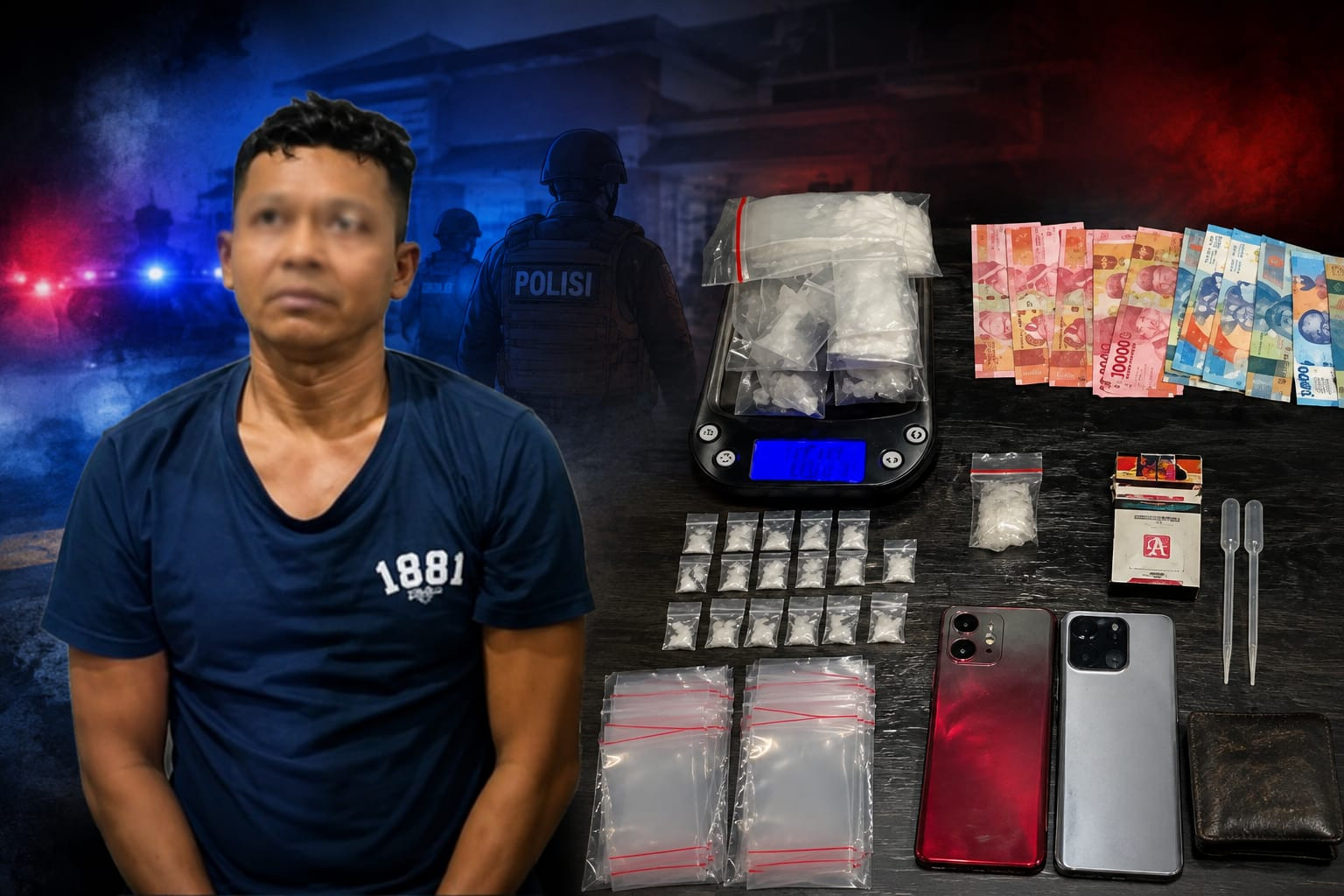 Ketgam: Sat Resnarkoba Polres Bantaeng mengamankan seorang pria terduga pelaku penyalahgunaan dan peredaran sabu bersama barang bukti yang diduga mencapai 16,15 gram di wilayah Pa’jukukang, Bantaeng. (ENews/Polres Bantaeng)