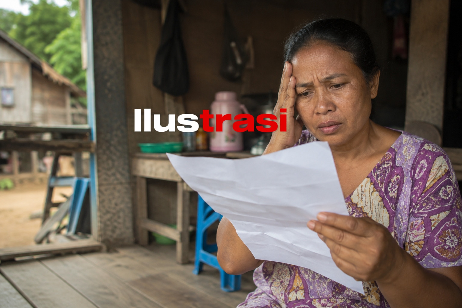 Ilustrasi seorang warga Desa Manyamba, Kecamatan Tammerodo Sendana, Majene, tampak memeriksa dokumen terkait perubahan data desil yang disebut melonjak dari desil 1 menjadi desil 8. Warga meminta pemerintah melakukan verifikasi dan pembaruan data agar bantuan sosial tepat sasaran. (ENews/AI)
