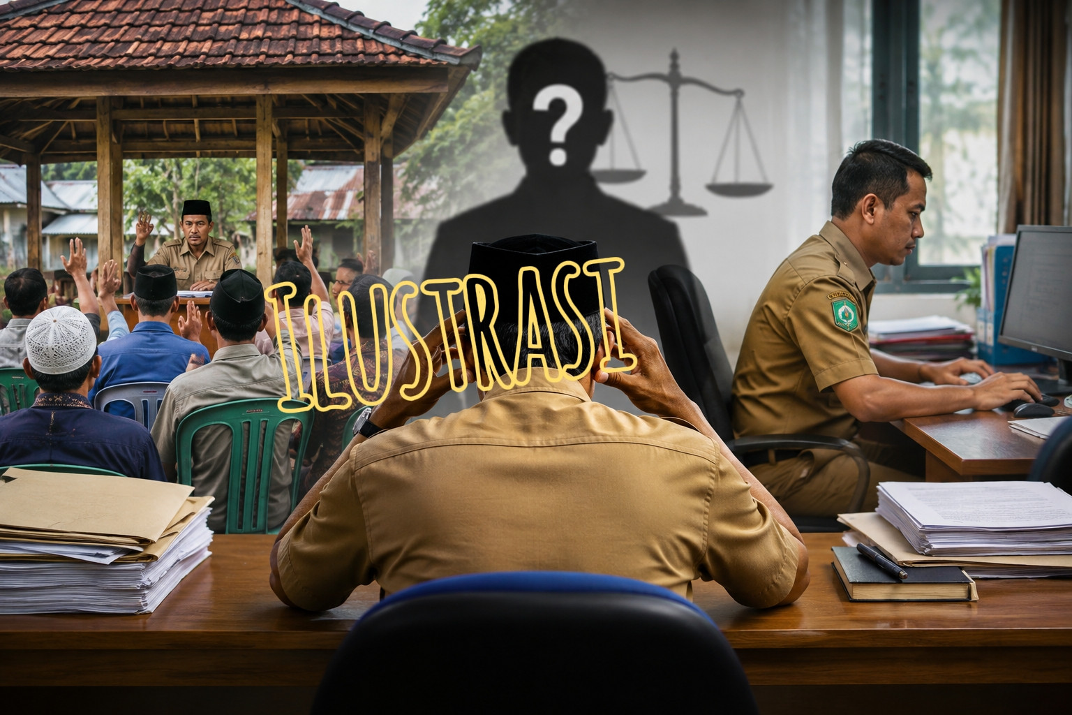 Ketgam: Ilustrasi Ketua BPD yang disorot karena diduga merangkap jabatan sebagai PPPK di Desa Ratte, Kecamatan Tutar, Polewali Mandar. (ENews/AI)