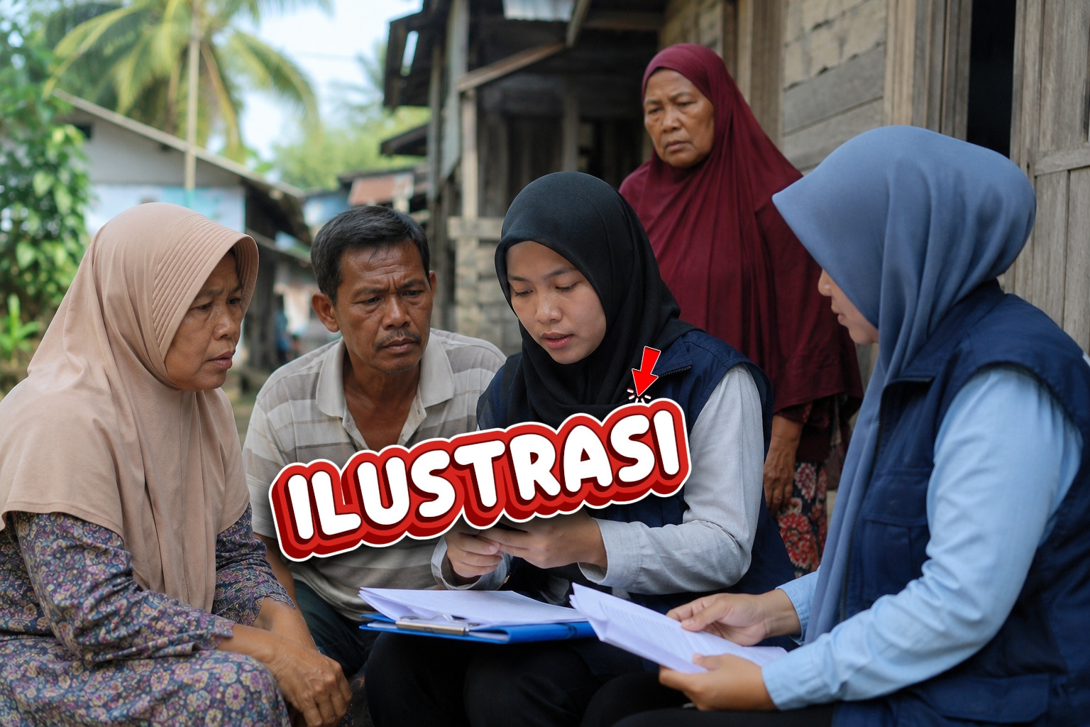Ilustrasi warga bersama petugas melakukan verifikasi dan pembaruan data kesejahteraan sebagai bagian dari proses pemutakhiran data sosial ekonomi. (ENews/AI)
