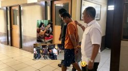 Ketgam: Polisi mengawal terduga pelaku pembunuhan saat menjalani proses pemeriksaan. (Ismail)