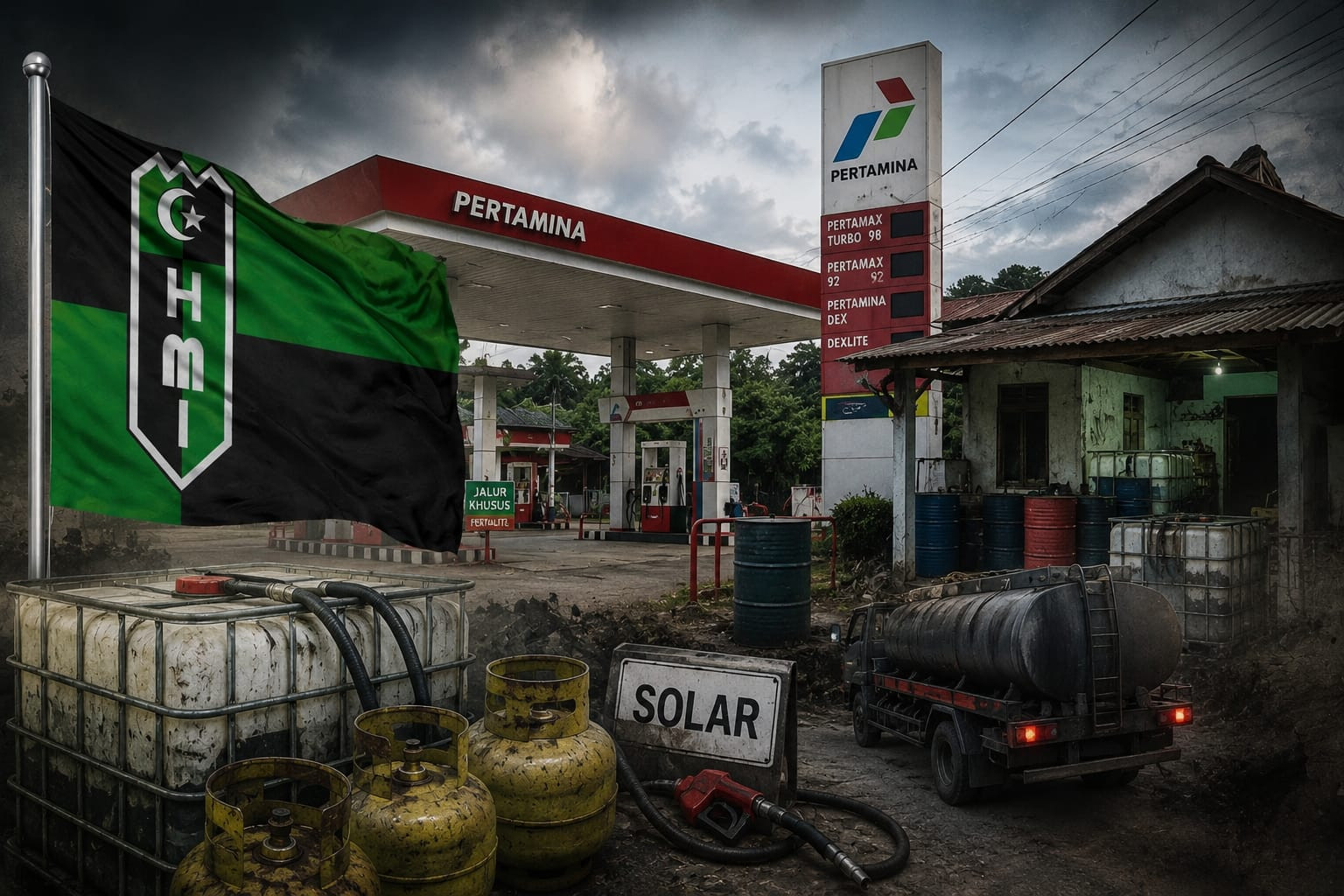 ilustrasi dugaan penampungan dan penyalahgunaan solar subsidi yang kini diminta NCW untuk ditelusuri aparat. (ENews/AI)
