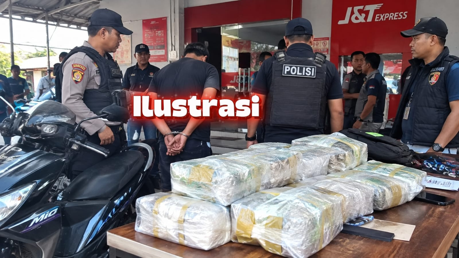 Ilustrasi polisi mengamankan terduga pelaku penyalahgunaan narkotika jenis sabu. (ENews/AI)