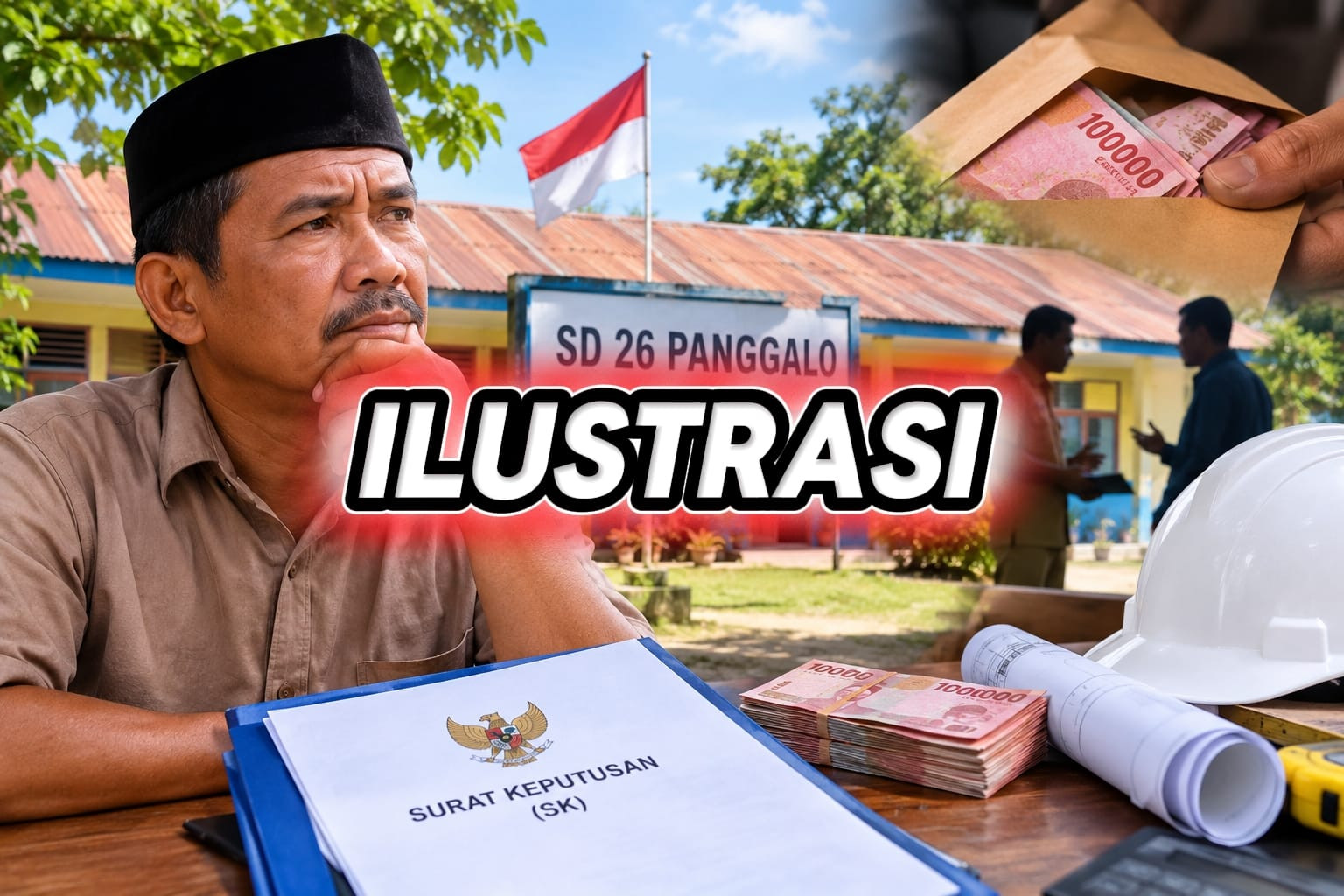 Ilustrasi pengelolaan dana revitalisasi SD 26 Panggalo yang dipertanyakan. (ENews/AI)