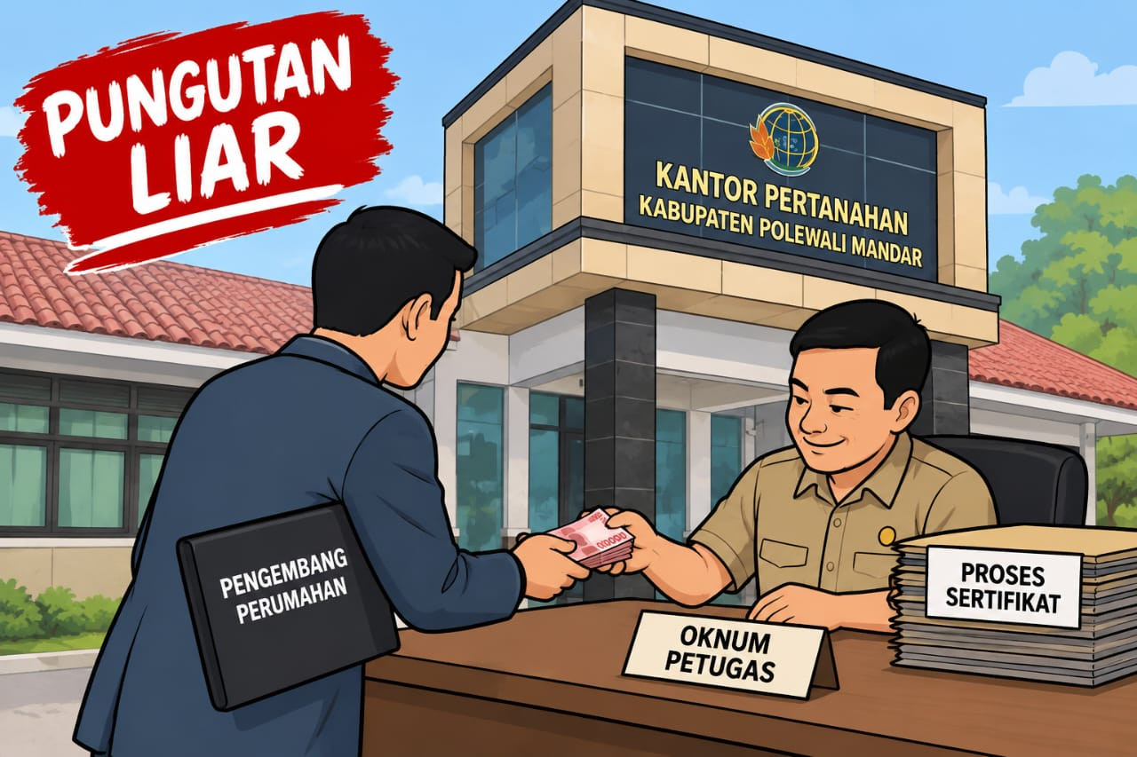 Ilustrasi dugaan pungli dalam pelayanan pertanahan di Polman. (ENews/AI)