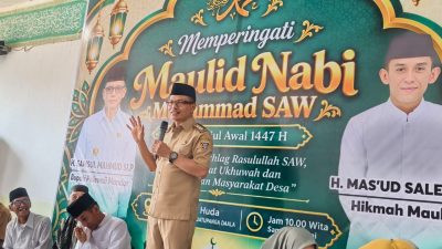 Foto: Samsul Mahmud saat menghadiri peringatan Maulid Nabi Muhammad SAW di Masjid Nurul Huda Pallembongan, Desa Batupanga Daala, Kecamatan Luyo, Senin (28/9/2026). Dok. HW