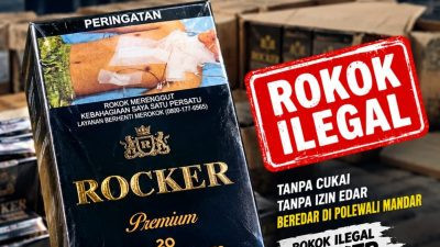 Foto: Ilustrasi rokok ilegal merek Rocker yang beredar di Polman. (ENews/AI)