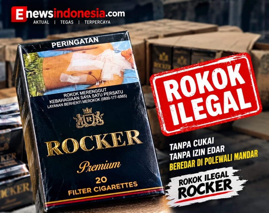 Foto: Ilustrasi rokok ilegal merek Rocker yang beredar di Polman. (ENews/AI)