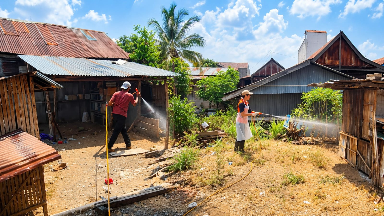 Ketgam: Petugas melakukan penyemprotan disinfektan untuk mencegah penyebaran flu burung di Sinjai. (Anto)
