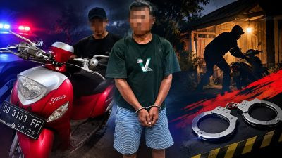 Ketgam: Tim URC Resmob Polres Bantaeng mengamankan terduga pelaku percobaan pencurian motor disertai kekerasan di Kaloling, Kecamatan Gantarang Keke. Satu pelaku diamankan, sementara rekannya masih diburu polisi.