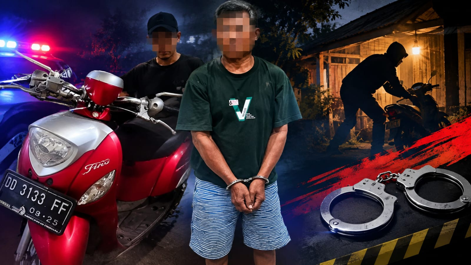 Ketgam: Tim URC Resmob Polres Bantaeng mengamankan terduga pelaku percobaan pencurian motor disertai kekerasan di Kaloling, Kecamatan Gantarang Keke. Satu pelaku diamankan, sementara rekannya masih diburu polisi.