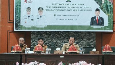 Ket: Asisten pemkab Sinjai, (foto:kanan) saat memimpin rapat Koordinasi Multipihak yang digelar di Ruang Pola Kantor Bupati Sinjai, Selasa (20/10/2026). (Dok. Anto)