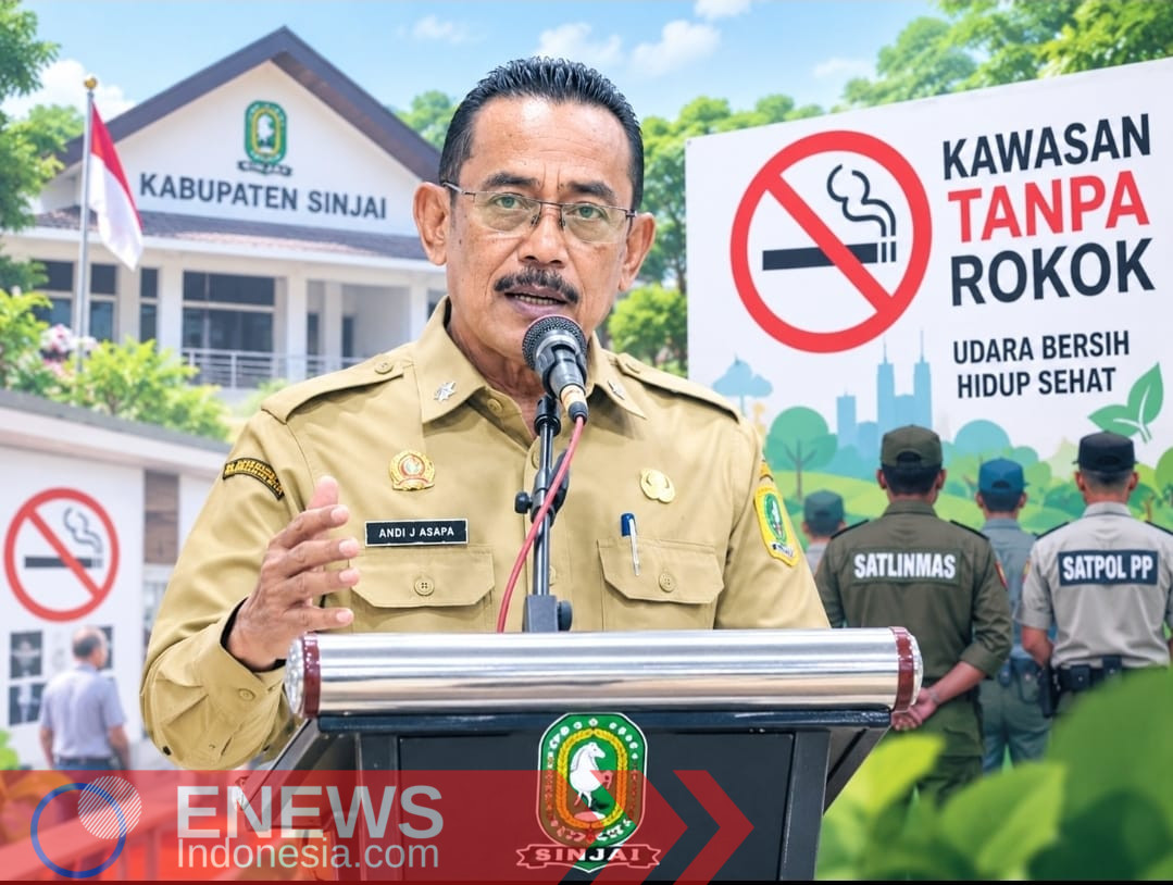 Ketgam: Sekda Sinjai, Andi Jefrianto Asapa, saat menyampaikan arahan dalam rapat koordinasi optimalisasi penegakan Perda Kawasan Tanpa Rokok (KTR) dan penguatan peran Satlinmas di Kabupaten Sinjai, Selasa (27/10/2026).